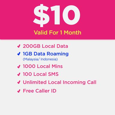 GEENET $10 200GB Data + 1GB Data Roaming + 1-Month Renewal Plan