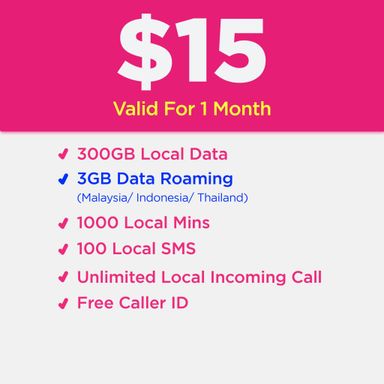 GEENET $15 300GB + 3GB Data Roaming 1-Month Renewal Plan