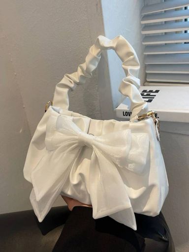 Business Casual Bow Decor Ruched Bag