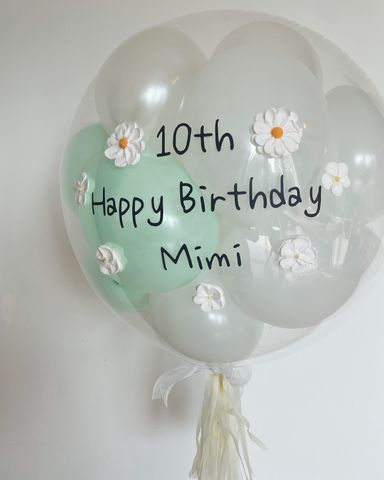 24" Mini bubble balloon with Clay flower_white&mint