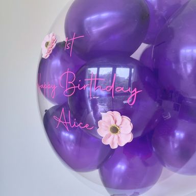 24" Mini bubble balloon with Clay flower_pearl violet