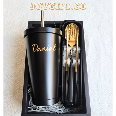 Classic Stainless-Steel Tumbler with Cutlery Set in Premium Gift Box