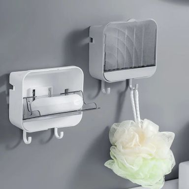 Wall Mounted Drain Soap Dish Holder with Case and Hooks