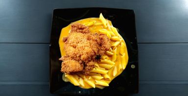 CREAMY TOMATO PENNE FRIED CHICKEN 