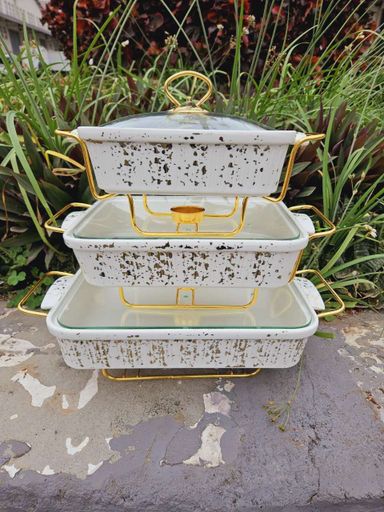 3pcs White  Gold  Ceramic Chaffing Dishes