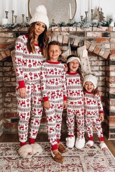 Roundneck White & Red Reindeer PJ  