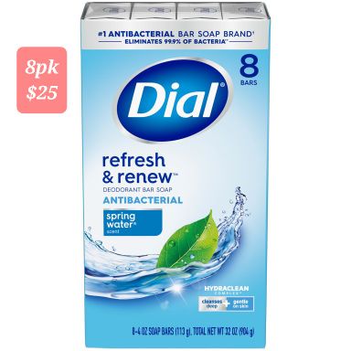 DIAL BAR SOAP(REGRESH & RENEW-SPRING WATER)8PK