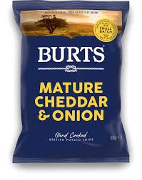 Burts Hand Cooked Mature Cheddar & Onion Potato Chips - artificial flavors free  gluten free  colorings free