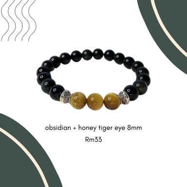 Obsidian + Honey tiger Eye 8mm