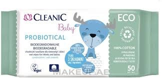 Cleanic Hypoallergenic Cotton Baby Wipes with Probiotic - fragrance free