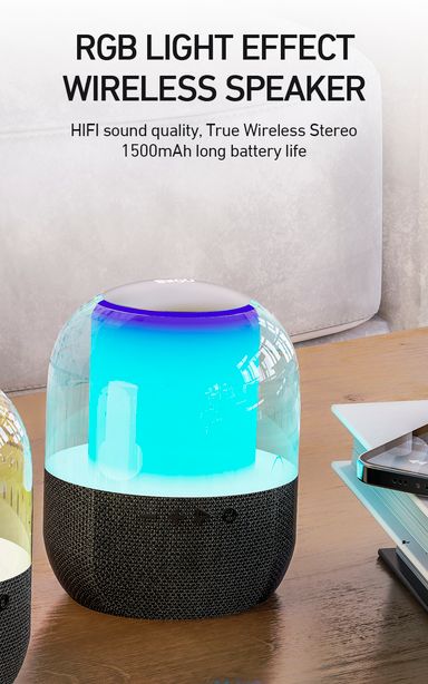 Bwoo IPX6 Waterproof Super Bass Portable Wireless Speaker, RGB Colorful Light Wireless Speaker