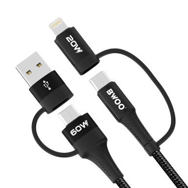 Bwoo 60W Fast Charging Cable, 4 in 1 USB Data Cable for Laptop, Ipad, Iphone & Androids