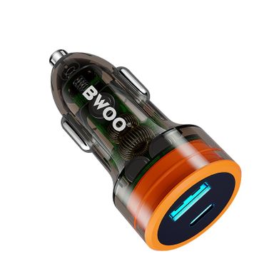 Bwoo Car Charger 38W USB-A+USB-C 2 in 1 Transparent Car Fast Charger for Iphone, Samsung, Vivo, Honor, One Plus Etc