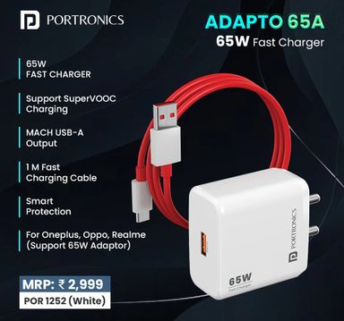 Portronics Adapto 65A 65W Super Fast Charger