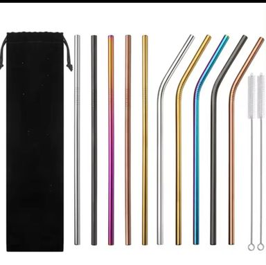 Reusable Rainbow Color Metal Straws Set