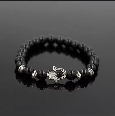 Bracelet en Pierre Noire avec Œil de Fatima