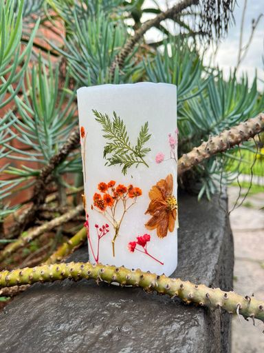 Floral Pillar Candle 7.5cm x 14 cm