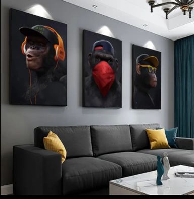 3pcs Set of Frameless Modern Funny Monkey Canvas Wall Art, 15.7x23.6 inches - Perfect for Living Room Decor