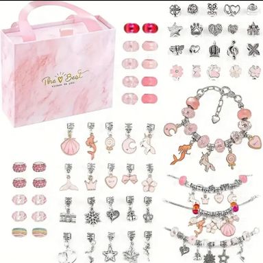 66Pcs Unicorn Mermaid DIY Charm Bracelet Making Kit - Create Unique Jewelry with Pink Craft Supplies - Perfect Gift for Birthday, Christmas, New Year, and Crafting Enthusiasts