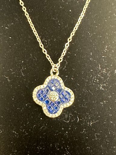 Silver Clover Chain- Blue