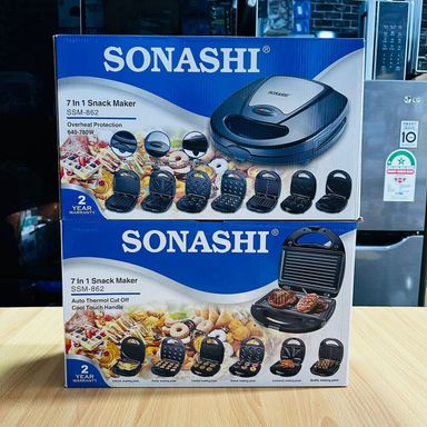 Sonashi 7-in-1 Multi Snack Maker SSM-862 – Detachable Sandwich, Grill, Donut, Waffle, Cupcake, Nutty, Omelet Making Plates