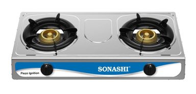 Sonashi Double Burner Gas Stove SGB-208S – Silver/Black/Blue