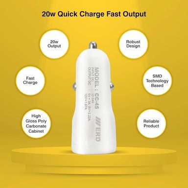 ERD CC-45 Car Charger 20W QC Protocol (FAST CHARGER)