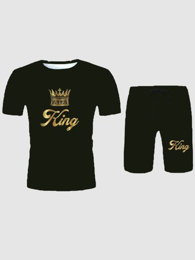 KING Letter Print Men’s Shorts Set