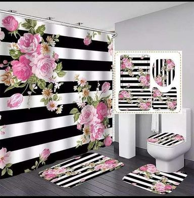 4 pcs set bathroom shower curtain set 