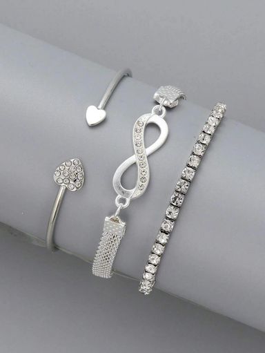 3pcs Rhinestone Heart & Infinity Decor Bracelet