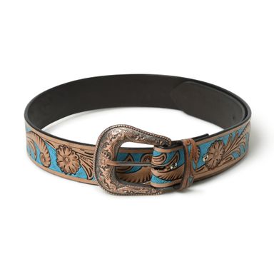 Western Cowboy Leather Belt - Blue & Brown