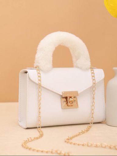 Autumn/Winter Fashionable Soft Faux Fur Chain Crossbody Bag, Fuzzy Material Handbag