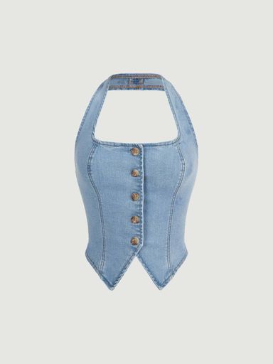 Denim Halter Neck Top