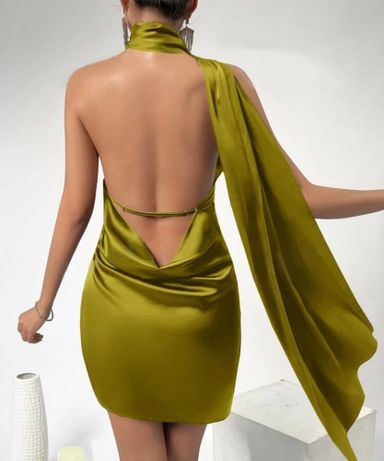 Olive Draped Backless Dress