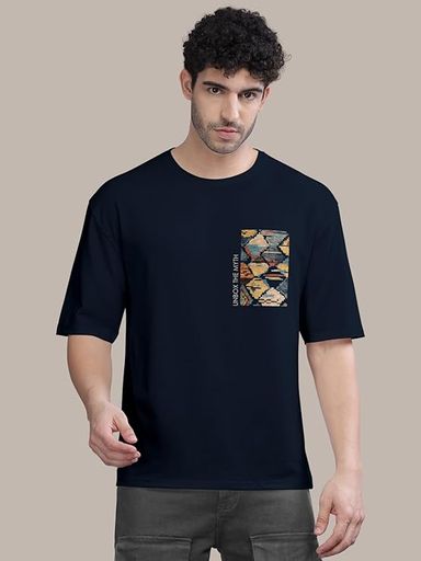 BULLMER-Front and Back Printed Oversized Round Neck T-Shirt for Men