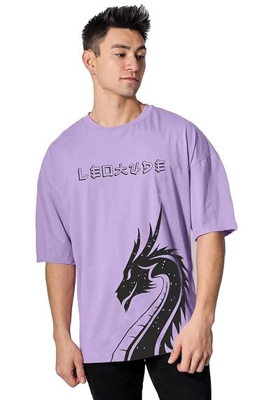 LEOTUDE-Half Sleeve Oversized Printed T-Shirt for Men, Round Neck Longline Drop Shoulder Colorful Printed Combo T-Shirt