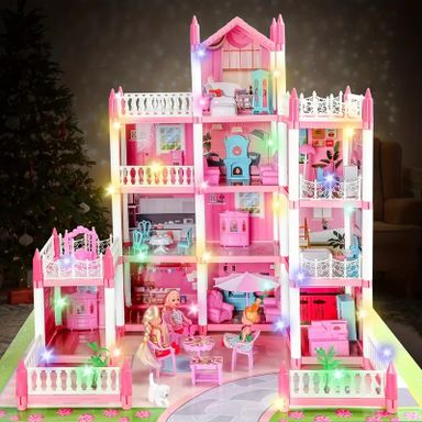 Deluxe 4-Story Dollhouse Set with 11 Rooms,