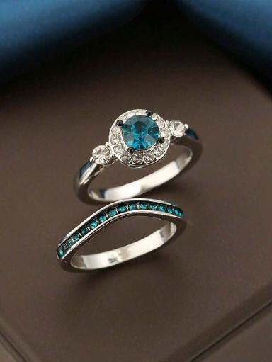 2pcs Luxury Stacked Rings Inlaid Blue Zirconia Stone Ring,