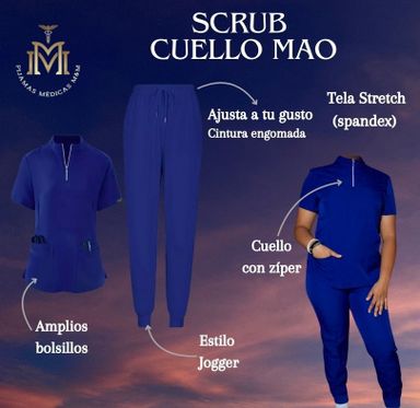 Scrub  Azul Royal Cuello Mao con Zíper