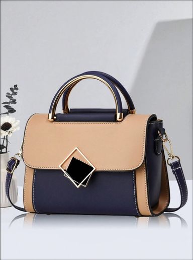 Metallic Color-Block Tote (Blue)