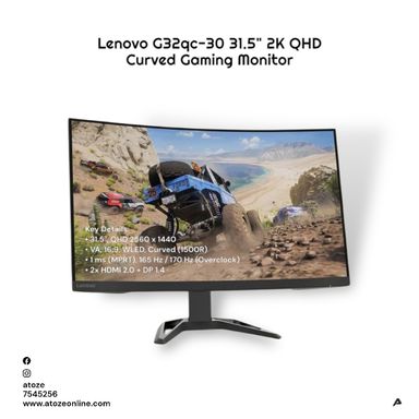 Lenovo G32qc-30 31.5" 1440p HDR 170 Hz Curved Monitor