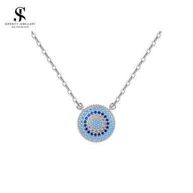 S925 Silver Mystique Gaze Turkish Evil Eye Pendant Necklace with Zirconia Diamonds