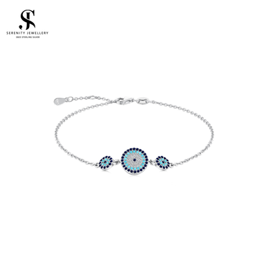 S925 Silver Turkish Evil Eye Zirconia Diamond Bracelet 