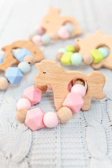 Stephen Joseph Silicone and Beech Wood Teether