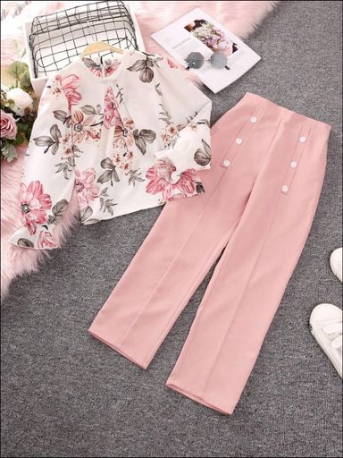 Tween Floral Blouse and Pants Set