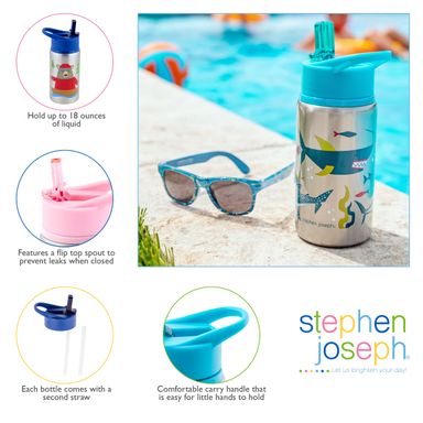 Stephen Joseph Stainless Steel Water Bottles with Flip Top Lid 530ml