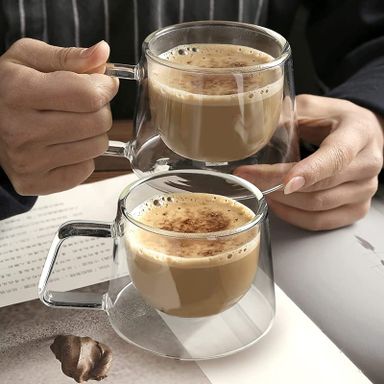 Heat-Resistant Borosilicate Double- Wall Glass Coffee Mug