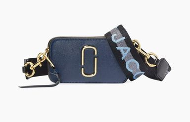 MARC JACOBS Logo Strap Snapshot Crossbody Camera Bag Blue Leather with Blue Strap