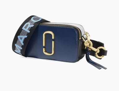 MARC JACOBS Logo Strap Snapshot Crossbody Camera Bag Blue Leather with Blue Strap