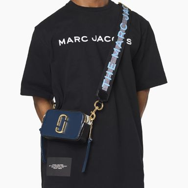 MARC JACOBS Logo Strap Snapshot Crossbody Camera Bag Blue Leather with Blue Strap